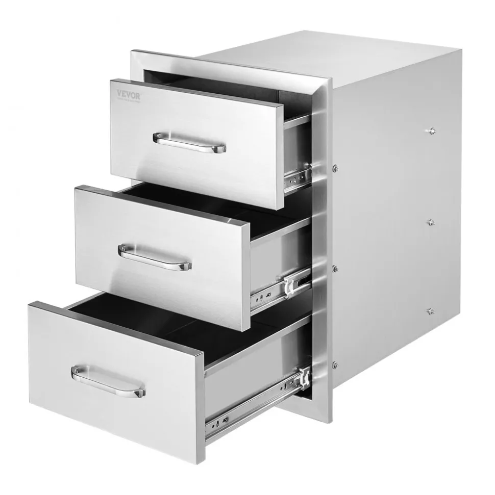 VEVOR Outdoor Kitchen Drawers 16" W x 21.5" H x 18" D, Flush Mount Triple Access BBQ Drawers with Stainless Steel Handle, BBQ Island Drawers for Outdoor Kitchens or BBQ Island Patio Grill Station