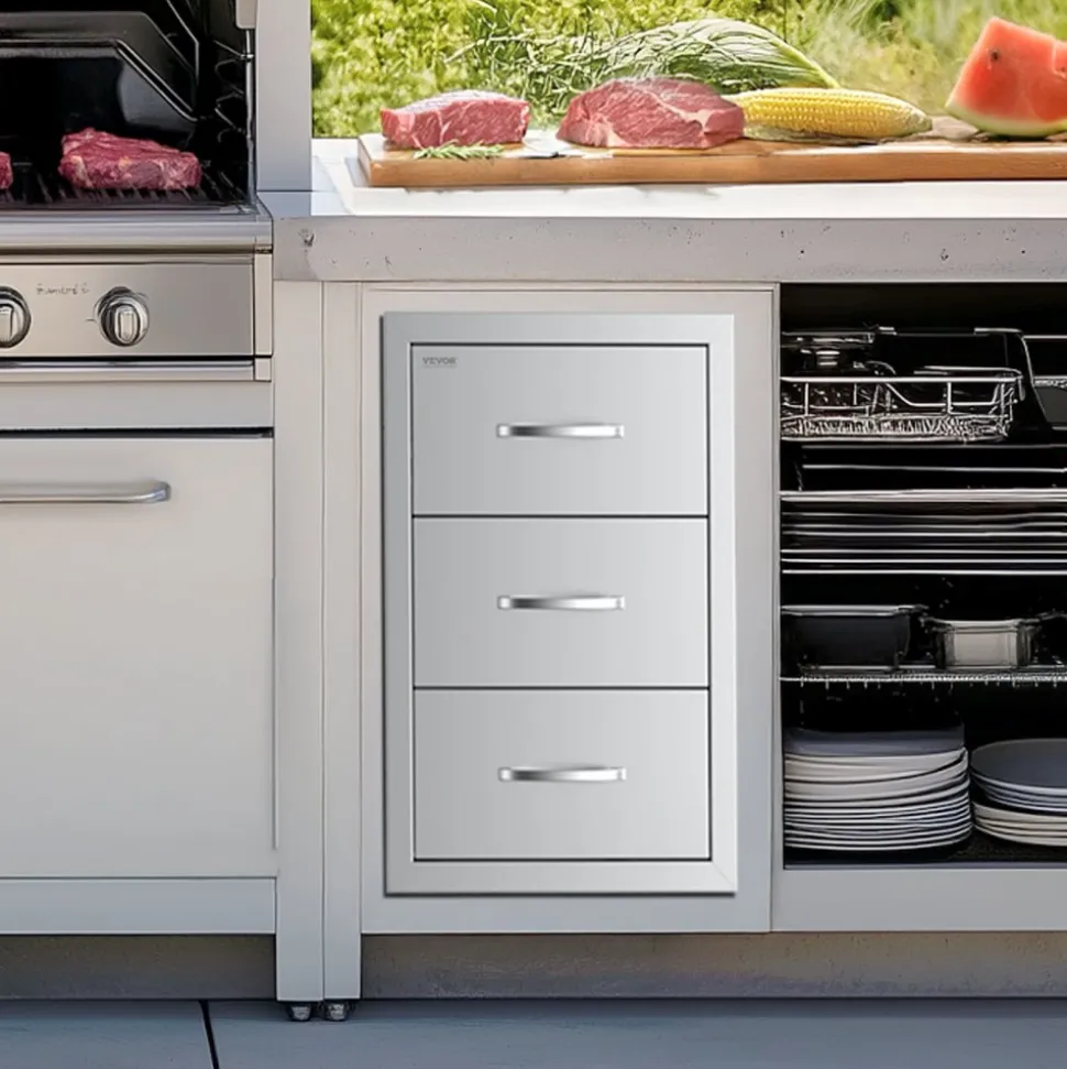 VEVOR Outdoor Kitchen Drawer 16Wx24.4Hx16D Inch Stainless Steel Pull Out Trash Drawer with Handle for Outdoor Kitchen BBQ Island