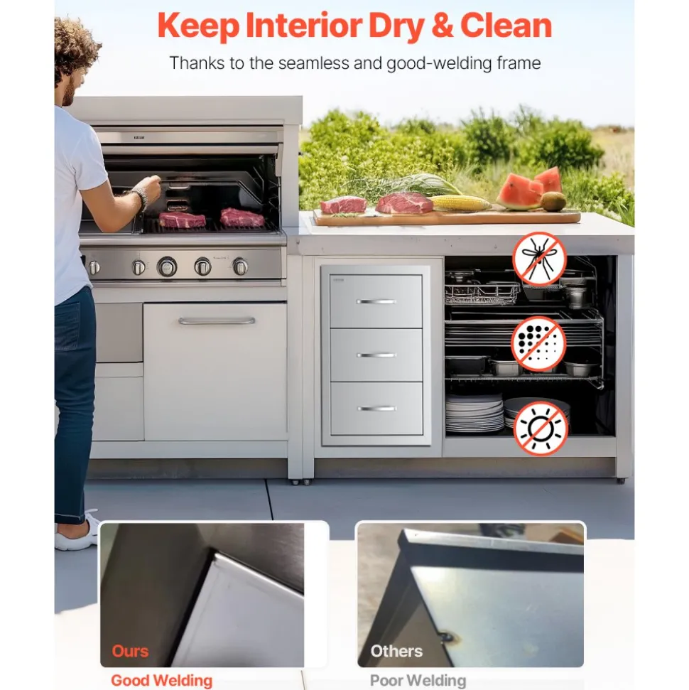 VEVOR Outdoor Kitchen Drawer 16Wx24.4Hx16D Inch Stainless Steel Pull Out Trash Drawer with Handle for Outdoor Kitchen BBQ Island
