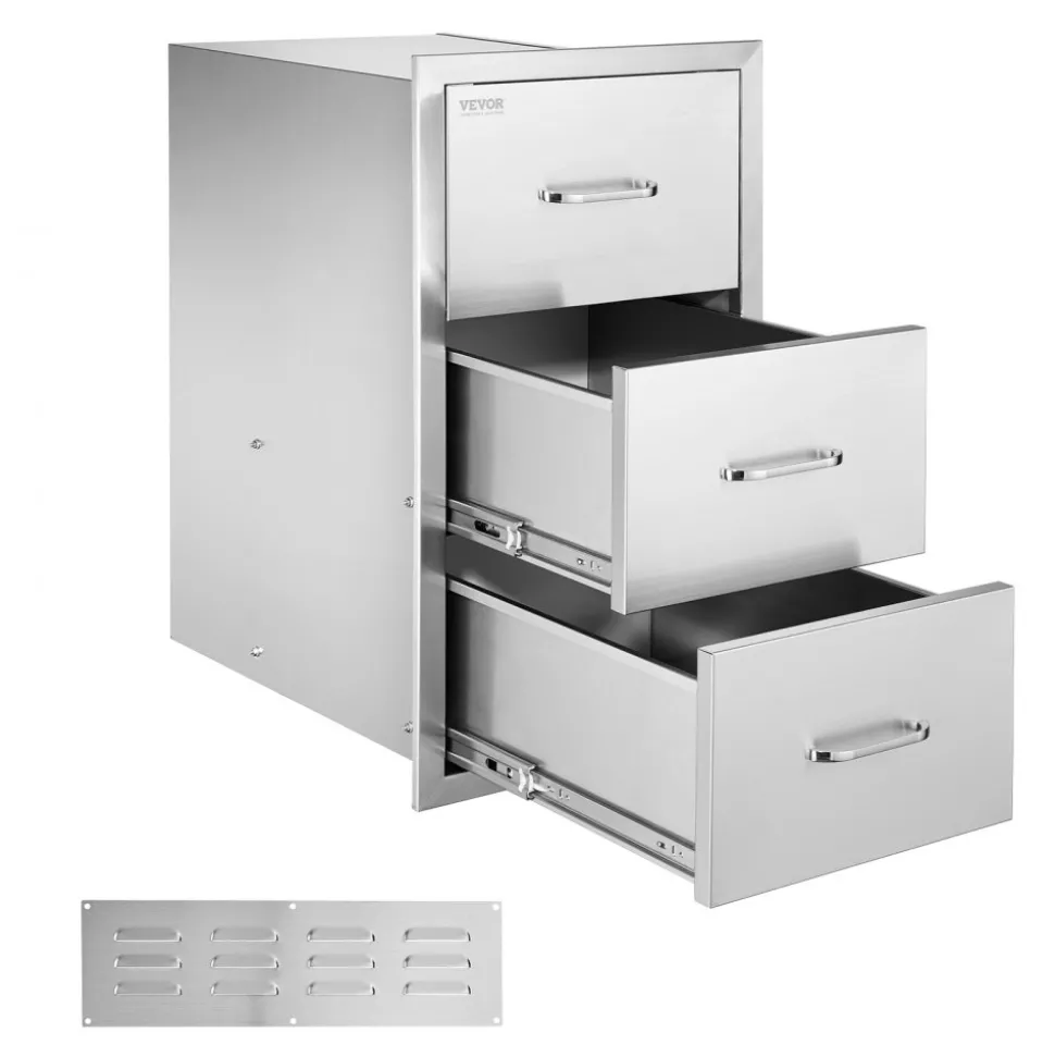 VEVOR Outdoor Kitchen Drawer 16Wx24.4Hx16D Inch Stainless Steel Pull Out Trash Drawer with Handle for Outdoor Kitchen BBQ Island