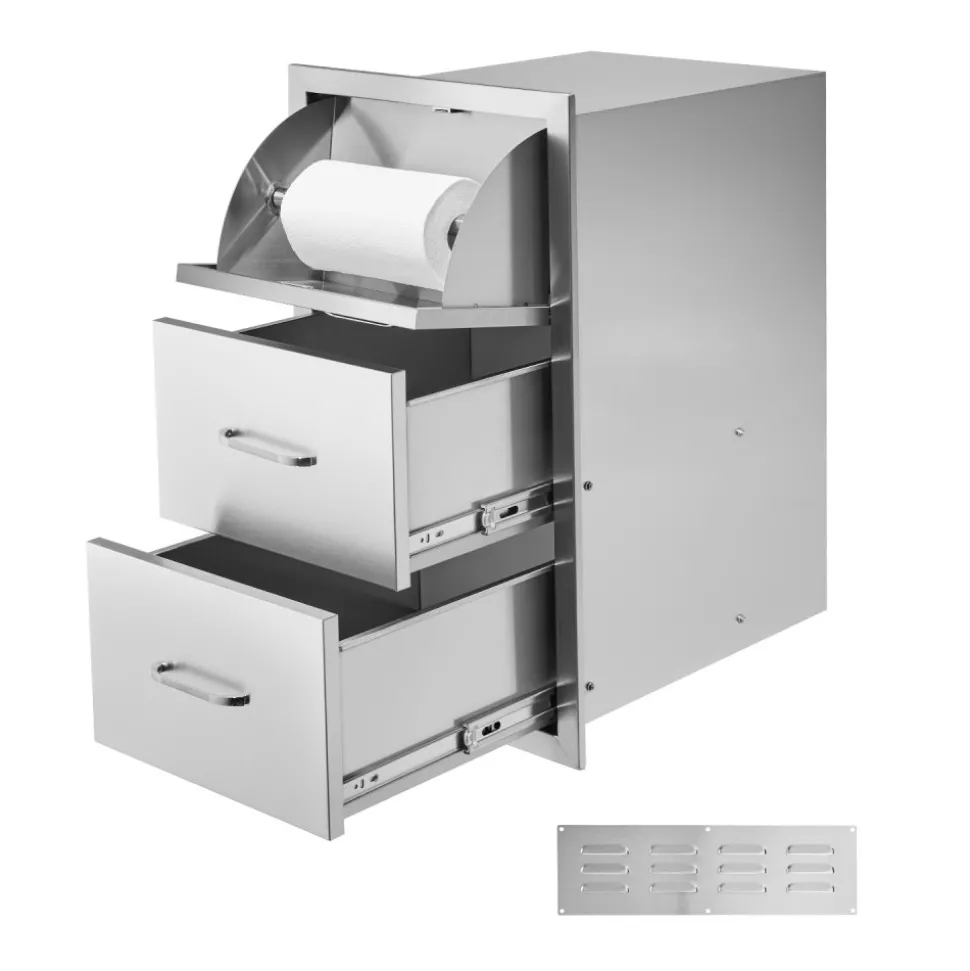 VEVOR Outdoor Kitchen Drawer 16Wx24.4Hx16D Inch Stainless Steel Pull Out Trash Drawer with Handle for Outdoor Kitchen BBQ Island