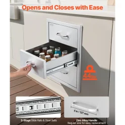 VEVOR Outdoor Kitchen Drawers 18.11"W x 23.23"D x 23.23"H, Triple-Access Stainless Steel BBQ Drawers with Handles, BBQ Island Drawer for Outdoor Kitchens or Barbeque Island Patio Grill Station