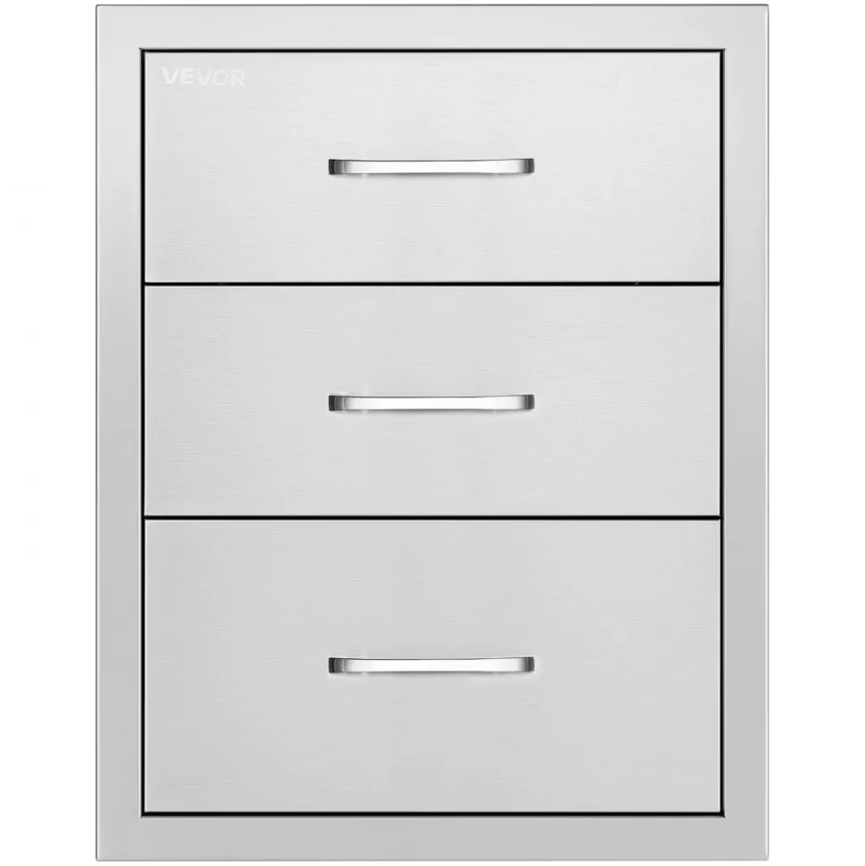 VEVOR Outdoor Kitchen Drawers 18.11"W x 23.23"D x 23.23"H, Triple-Access Stainless Steel BBQ Drawers with Handles, BBQ Island Drawer for Outdoor Kitchens or Barbeque Island Patio Grill Station