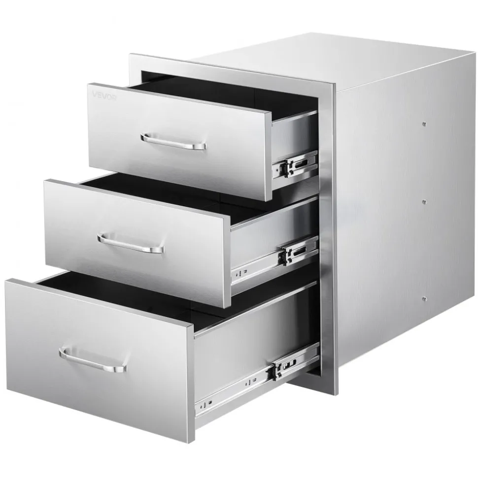 VEVOR Outdoor Kitchen Drawers 18.11"W x 23.23"D x 23.23"H, Triple-Access Stainless Steel BBQ Drawers with Handles, BBQ Island Drawer for Outdoor Kitchens or Barbeque Island Patio Grill Station