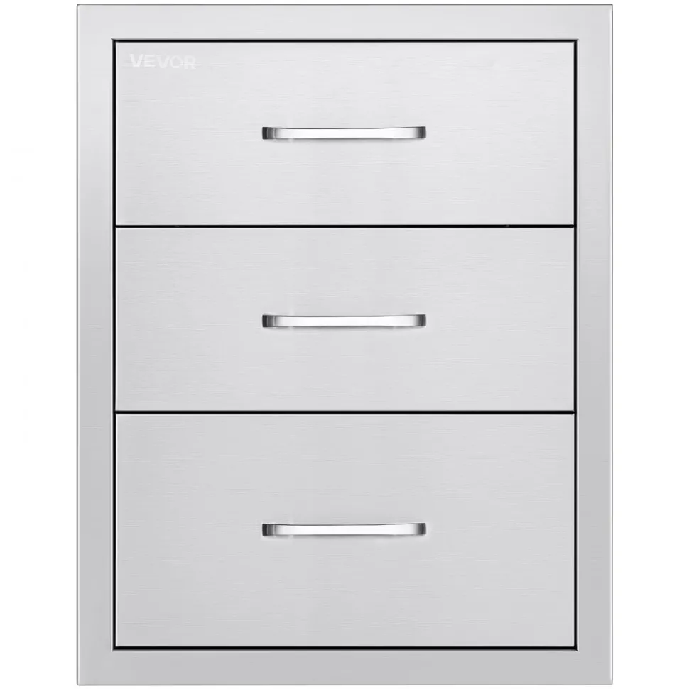VEVOR Outdoor Kitchen Drawers 18.11"W x 23.23"D x 23.23"H, Triple-Access Stainless Steel BBQ Drawers with Handles, BBQ Island Drawer for Outdoor Kitchens or Barbeque Island Patio Grill Station