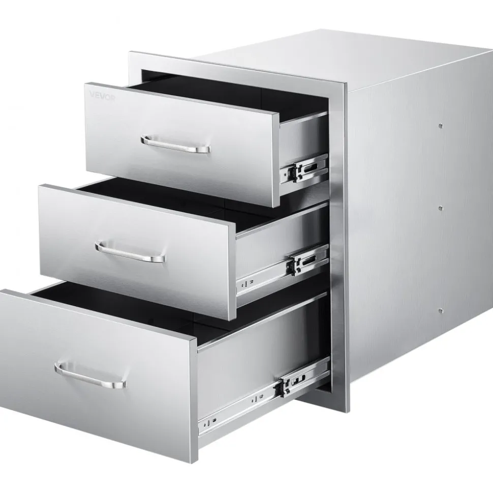 VEVOR Outdoor Kitchen Drawers 18.11"W x 23.23"D x 23.23"H, Triple-Access Stainless Steel BBQ Drawers with Handles, BBQ Island Drawer for Outdoor Kitchens or Barbeque Island Patio Grill Station