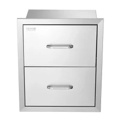 VEVOR Outdoor Kitchen Drawers 17.8W x 20.2H x 12.2D Inch, Flush Mount Double BBQ Drawers Stainless Steel with Handle, BBQ Island Drawers for Outdoor Kitchens or Patio Grill Station