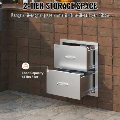 VEVOR Outdoor Kitchen Drawers 17.8W x 20.2H x 12.2D Inch, Flush Mount Double BBQ Drawers Stainless Steel with Handle, BBQ Island Drawers for Outdoor Kitchens or Patio Grill Station