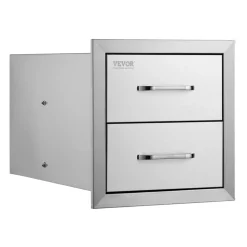 VEVOR Outdoor Kitchen Drawers 14W x 14.4H x 23D Inch, Flush Mount Double BBQ Drawers Stainless Steel with Handle, BBQ Island Drawers for Outdoor Kitchens or Grill Station