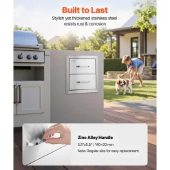 VEVOR Outdoor Kitchen Drawers 14W x 14.4H x 23D Inch, Flush Mount Double BBQ Drawers Stainless Steel with Handle, BBQ Island Drawers for Outdoor Kitchens or Grill Station
