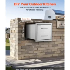 VEVOR Outdoor Kitchen Drawers 14W x 14.4H x 23D Inch, Flush Mount Double BBQ Drawers Stainless Steel with Handle, BBQ Island Drawers for Outdoor Kitchens or Grill Station