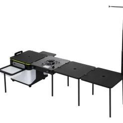VEVOR Outdoor Mobile Kitchen, Portable Multifunctional Camp Box with Wheels All in One Integrated Cooking Station with Windproof Stove, Folding Tables Storage Organizer, Black