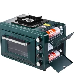 VEVOR Outdoor Oven, 2-in-1 Portable Gas Camping Stove Oven Combo, Adjustable Fire, 60-Minute Timer, Windproof, with Grill Shelf and Roasting Tray, for Camping Gear Backyard Picnic Outdoor Cooking
