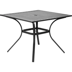 VEVOR Outdoor Patio Dining Table, 37 inch Square Metal Steel Slat Backyard Bistro Tables, with 1.5 in Umbrella Hole, Outside All-Weather Large Furniture for Lawn Garden Porch, Black