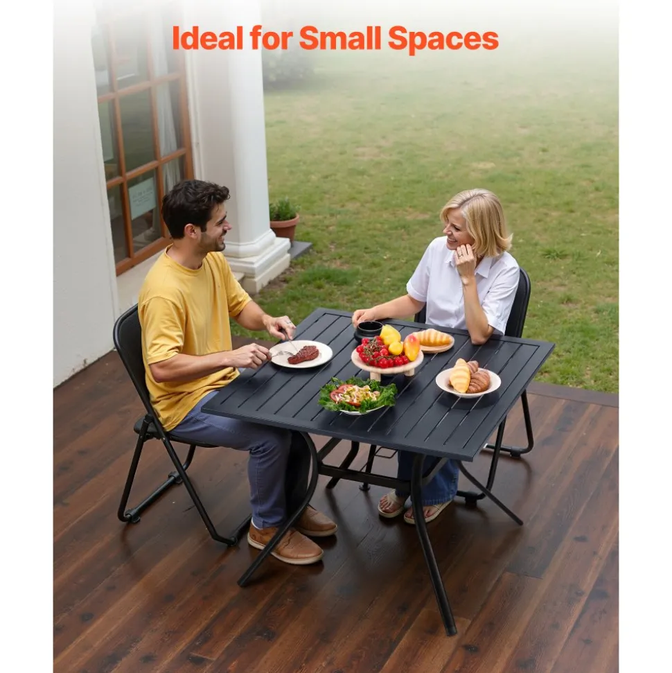 VEVOR Outdoor Patio Dining Table, 37 inch Square Metal Steel Slat Backyard Bistro Tables, with 1.5 in Umbrella Hole, Outside All-Weather Large Furniture for Lawn Garden Porch, Black