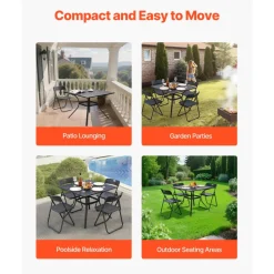 VEVOR Outdoor Patio Dining Table, 37 inch Square Metal Steel Slat Backyard Bistro Tables, with 1.5 in Umbrella Hole, Outside All-Weather Large Furniture for Lawn Garden Porch, Black