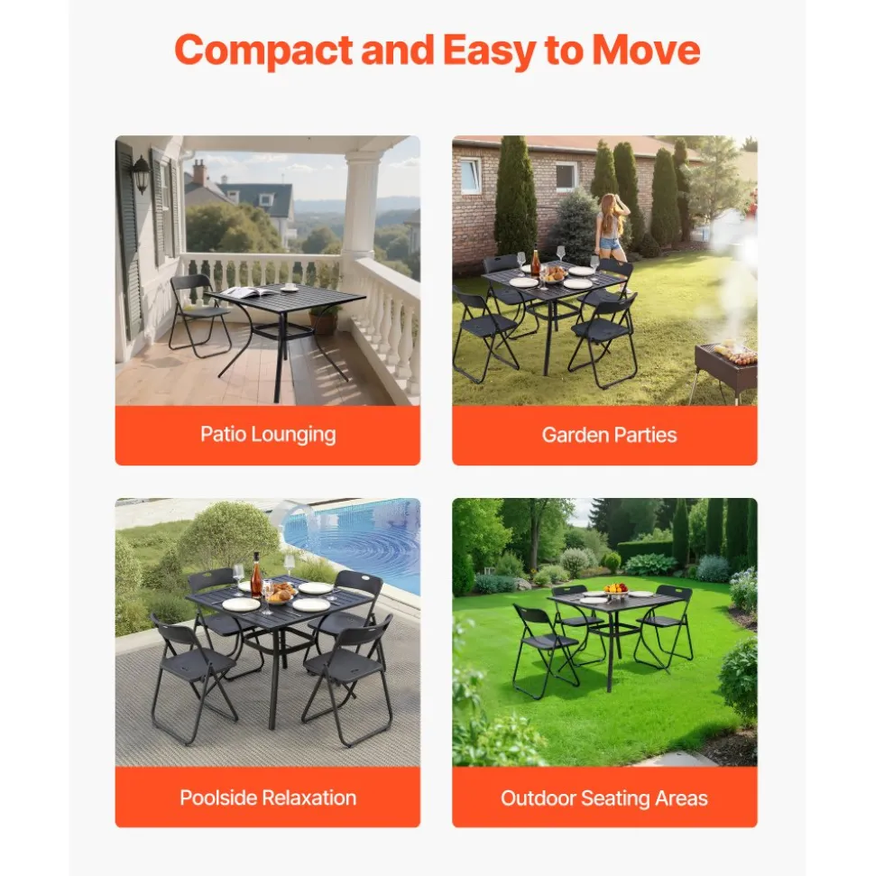VEVOR Outdoor Patio Dining Table, 37 inch Square Metal Steel Slat Backyard Bistro Tables, with 1.5 in Umbrella Hole, Outside All-Weather Large Furniture for Lawn Garden Porch, Black