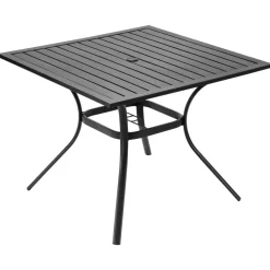 VEVOR Outdoor Patio Dining Table, 37 inch Square Metal Steel Slat Backyard Bistro Tables, with 1.5 in Umbrella Hole, Outside All-Weather Large Furniture for Lawn Garden Porch, Black