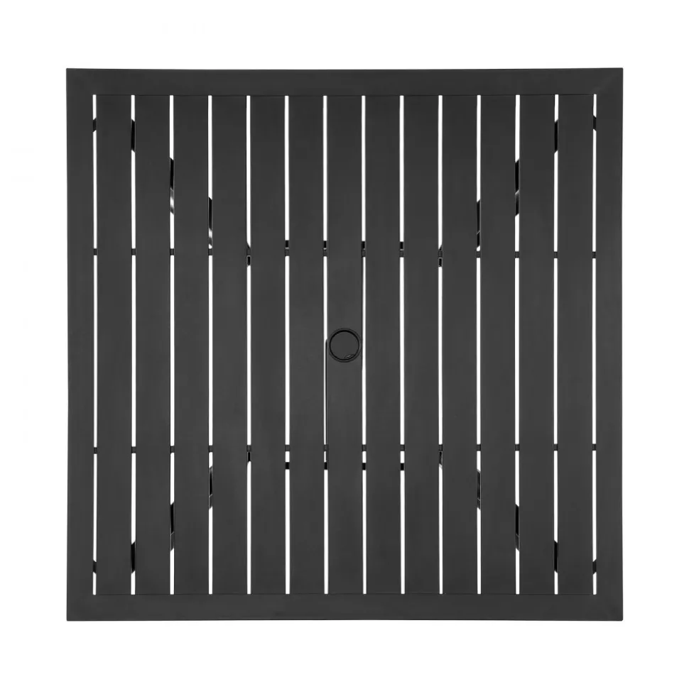 VEVOR Outdoor Patio Dining Table, 37 inch Square Metal Steel Slat Backyard Bistro Tables, with 1.5 in Umbrella Hole, Outside All-Weather Large Furniture for Lawn Garden Porch, Black