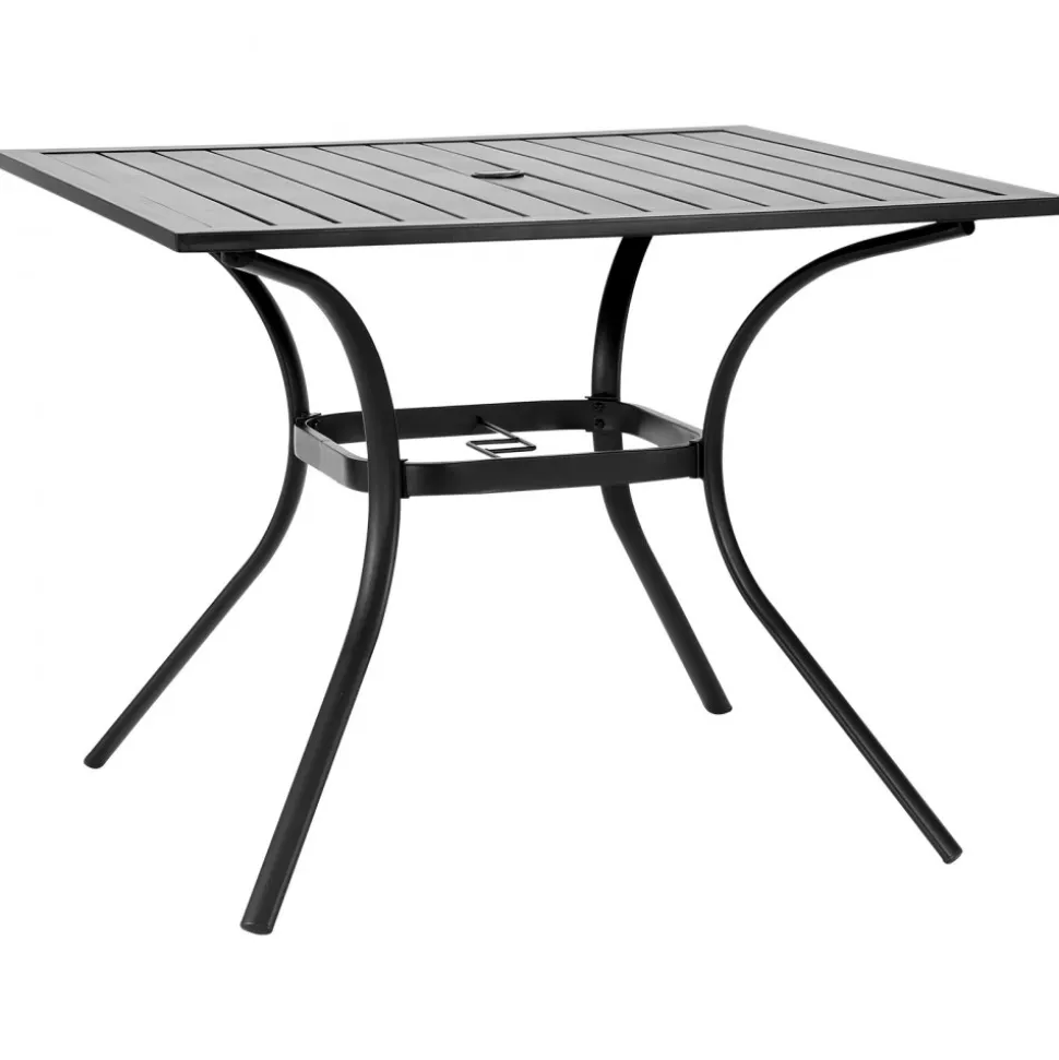 VEVOR Outdoor Patio Dining Table, 37 inch Square Metal Steel Slat Backyard Bistro Tables, with 1.5 in Umbrella Hole, Outside All-Weather Large Furniture for Lawn Garden Porch, Black