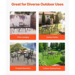 VEVOR Outdoor Patio Dining Table, 47 inch Round Metal Steel Slat Backyard Bistro Tables, with 1.5 in Umbrella Hole, Outside All-Weather Large Furniture for Lawn Garden Porch, Black