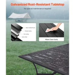 VEVOR Outdoor Patio Dining Table, 59 inch Long Rectangular Metal Steel Slat Backyard Bistro Tables for 4-6, with 1.5 in Umbrella Hole, All-Weather Large Furniture for Lawn Garden Porch, Black