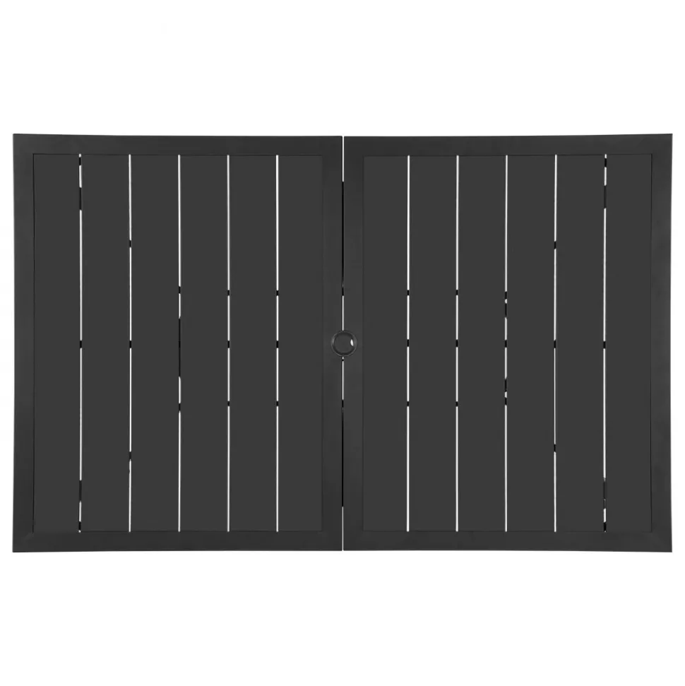 VEVOR Outdoor Patio Dining Table, 59 inch Long Rectangular Metal Steel Slat Backyard Bistro Tables for 4-6, with 1.5 in Umbrella Hole, All-Weather Large Furniture for Lawn Garden Porch, Black