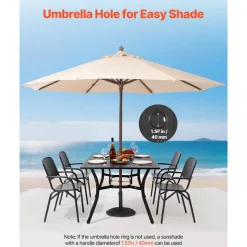 VEVOR Outdoor Patio Dining Table, 59 inch Long Rectangular Metal Steel Slat Backyard Bistro Tables for 4-6, with 1.5 in Umbrella Hole, All-Weather Large Furniture for Lawn Garden Porch, Black