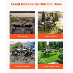 VEVOR Outdoor Patio Dining Table, 59 inch Long Rectangular Metal Steel Slat Backyard Bistro Tables for 4-6, with 1.5 in Umbrella Hole, All-Weather Large Furniture for Lawn Garden Porch, Black