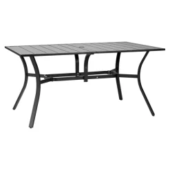 VEVOR Outdoor Patio Dining Table, 59 inch Long Rectangular Metal Steel Slat Backyard Bistro Tables for 4-6, with 1.5 in Umbrella Hole, All-Weather Large Furniture for Lawn Garden Porch, Black