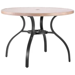 VEVOR Outdoor Patio Dining Table, 41 inch Round Wood-Like Steel Slat Backyard Bistro Coffee Tables for 4, with 1.5 in Umbrella Hole, Outside All-Weather Large Furniture for Lawn Garden Porch, Gray