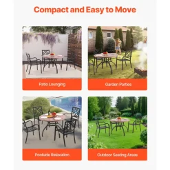 VEVOR Outdoor Patio Dining Table, 41 inch Round Wood-Like Steel Slat Backyard Bistro Coffee Tables for 4, with 1.5 in Umbrella Hole, Outside All-Weather Large Furniture for Lawn Garden Porch, Gray