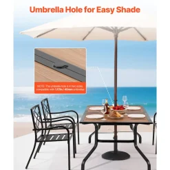 VEVOR Outdoor Patio Dining Table, 59 inch Long Rectangular Wood-Like Steel Slat Backyard Bistro Tables for 4-6, Â with 1.5 in Umbrella Hole, All-Weather Large Furniture for Lawn Garden Porch, Brown