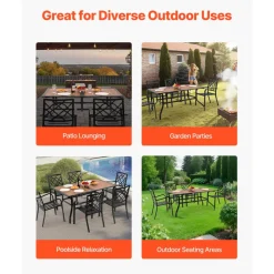 VEVOR Outdoor Patio Dining Table, 59 inch Long Rectangular Wood-Like Steel Slat Backyard Bistro Tables for 4-6, with 1.5 in Umbrella Hole, All-Weather Large Furniture for Lawn Garden Porch, Brown