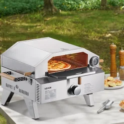 VEVOR Outdoor Pizza Oven, 13 in Gas Fired Pizza-Maker, Portable Outside Gas Oven with Thickened Cordierite Pizza-Stone, and Built-in Thermometer, Pizza or Grill Two Modes, for Camping & Backyard