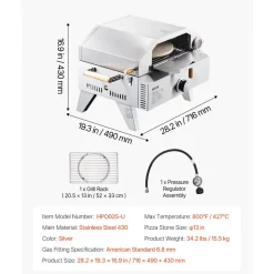 VEVOR Outdoor Pizza Oven, 13 in Gas Fired Pizza-Maker, Portable Outside Gas Oven with Thickened Cordierite Pizza-Stone, and Built-in Thermometer, Pizza or Grill Two Modes, for Camping & Backyard
