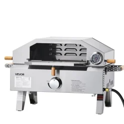 VEVOR Outdoor Pizza Oven, 13 in Gas Fired Pizza-Maker, Portable Outside Gas Oven with Thickened Cordierite Pizza-Stone, and Built-in Thermometer, Pizza or Grill Two Modes, for Camping & Backyard