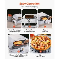 VEVOR Outdoor Pizza Oven, 13 in Gas Fired Pizza-Maker, Portable Outside Gas Oven with Thickened Cordierite Pizza-Stone, and Built-in Thermometer, Pizza or Grill Two Modes, for Camping & Backyard