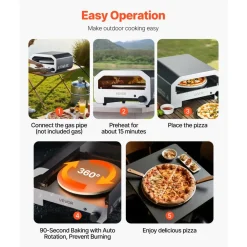 VEVOR Outdoor Pizza Oven, 16 in Propane Gas Pizza Maker, Portable Pizza-Cooker with Electric Rotation, Thickened Pizza-Stone, Carry Bag, Propane Pizza-Oven for Outside Backyard Patio Camping, Black