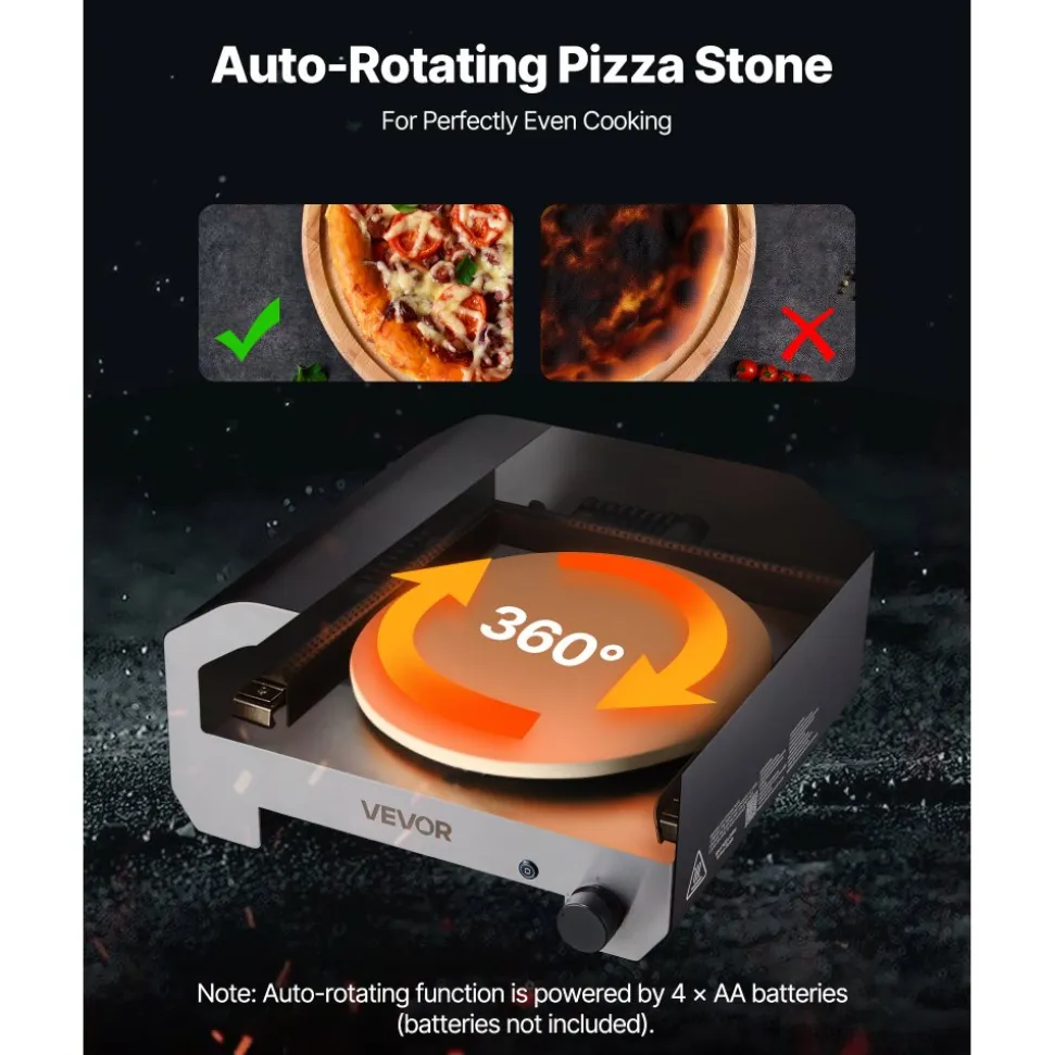 VEVOR Outdoor Pizza Oven, 16 in Propane Gas Pizza Maker, Portable Pizza-Cooker with Electric Rotation, Thickened Pizza-Stone, Carry Bag, Propane Pizza-Oven for Outside Backyard Patio Camping, Black