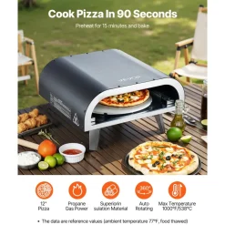 VEVOR Outdoor Pizza Oven, 12 in Propane Gas Pizza Maker, Portable Pizza-Cooker with  Electric Rotation, Thickened Pizza-Stone, Carry Bag, Propane Pizza-Oven for Outside Backyard Patio Camping, Black