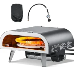 VEVOR Outdoor Pizza Oven, 12 in Propane Gas Pizza Maker, Portable Pizza-Cooker with Electric Rotation, Thickened Pizza-Stone, Carry Bag, Propane Pizza-Oven for Outside Backyard Patio Camping, Black