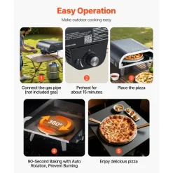 VEVOR Outdoor Pizza Oven, 12 in Propane Gas Pizza Maker, Portable Pizza-Cooker with Electric Rotation, Thickened Pizza-Stone, Carry Bag, Propane Pizza-Oven for Outside Backyard Patio Camping, Black
