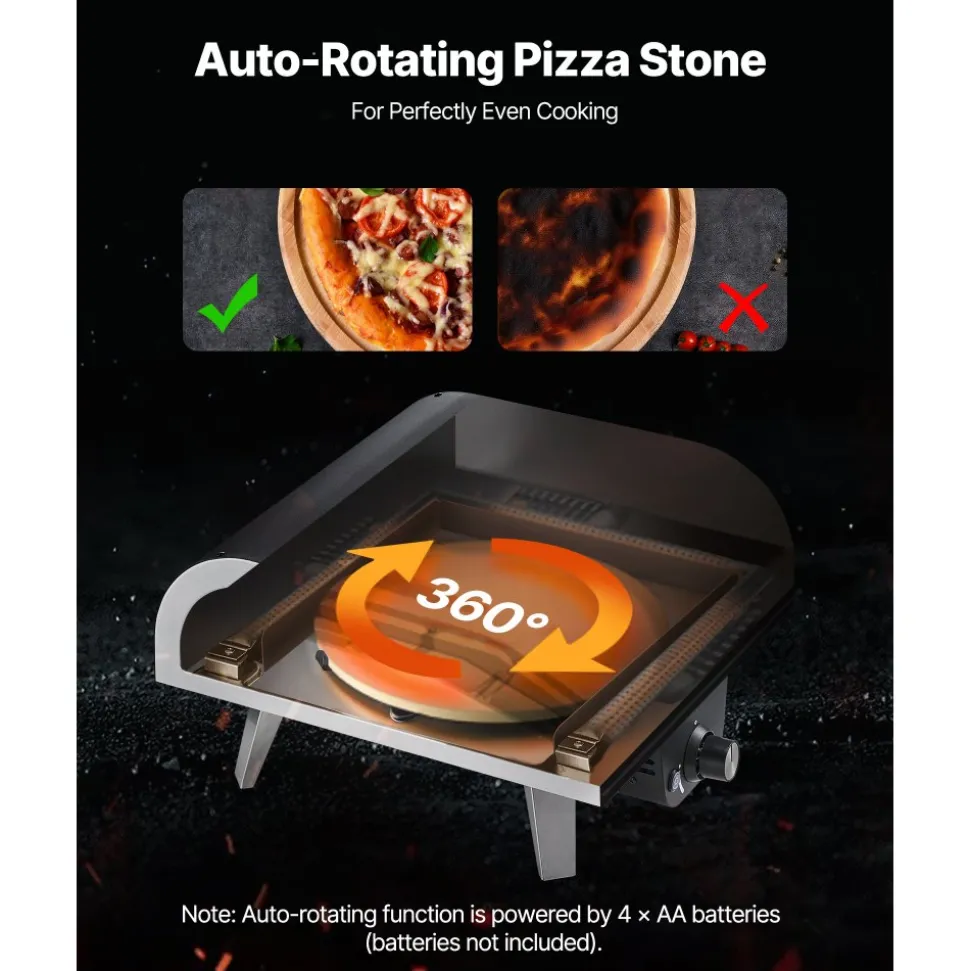 VEVOR Outdoor Pizza Oven, 12 in Propane Gas Pizza Maker, Portable Pizza-Cooker with Electric Rotation, Thickened Pizza-Stone, Carry Bag, Propane Pizza-Oven for Outside Backyard Patio Camping, Black