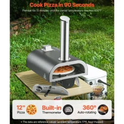 VEVOR Outdoor Pizza Oven, 12 in Wood Fired Pizza Ovens, Pellet Pizza-Stove with Thermometer & Electric Rotation, Portable Pizza-Maker for Outside Backyard Patio Camping, Pizza-Stone, Carry Bag, Shovel