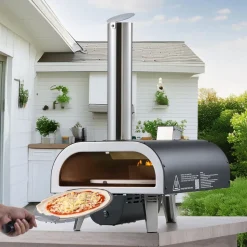 VEVOR Outdoor Pizza Oven, 12 in Wood Fired Pizza Ovens, Pellet Pizza-Stove with Thermometer & Electric Rotation, Portable Pizza-Maker for Outside Backyard Patio Camping, Pizza-Stone, Carry Bag, Shovel