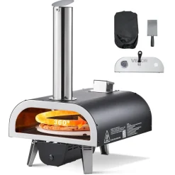 VEVOR Outdoor Pizza Oven, 12 in Wood Fired Pizza Ovens, Pellet Pizza-Stove with Thermometer & Electric Rotation, Portable Pizza-Maker for Outside Backyard Patio Camping, Pizza-Stone, Carry Bag, Shovel
