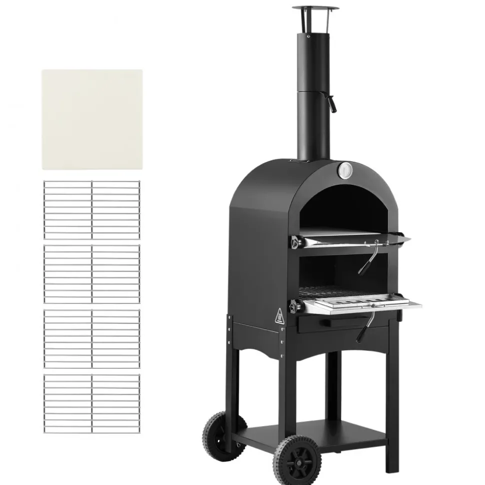 VEVOR Outdoor Pizza Oven, 12" Pellet Fire Ovens, 2-Layer Pizza Oven Wood Fired, Wood Burning Outdoor Pizza-Oven with 2 Removable Wheels, 1000℉ Max Temperature Fired Pizza-Maker Ovens for Barbecue