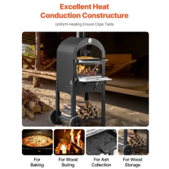 VEVOR Outdoor Pizza Oven, 12" Pellet Fire Ovens, 2-Layer Pizza Oven Wood Fired, Wood Burning Outdoor Pizza-Oven with 2 Removable Wheels, 1000℉ Max Temperature Fired Pizza-Maker Ovens for Barbecue