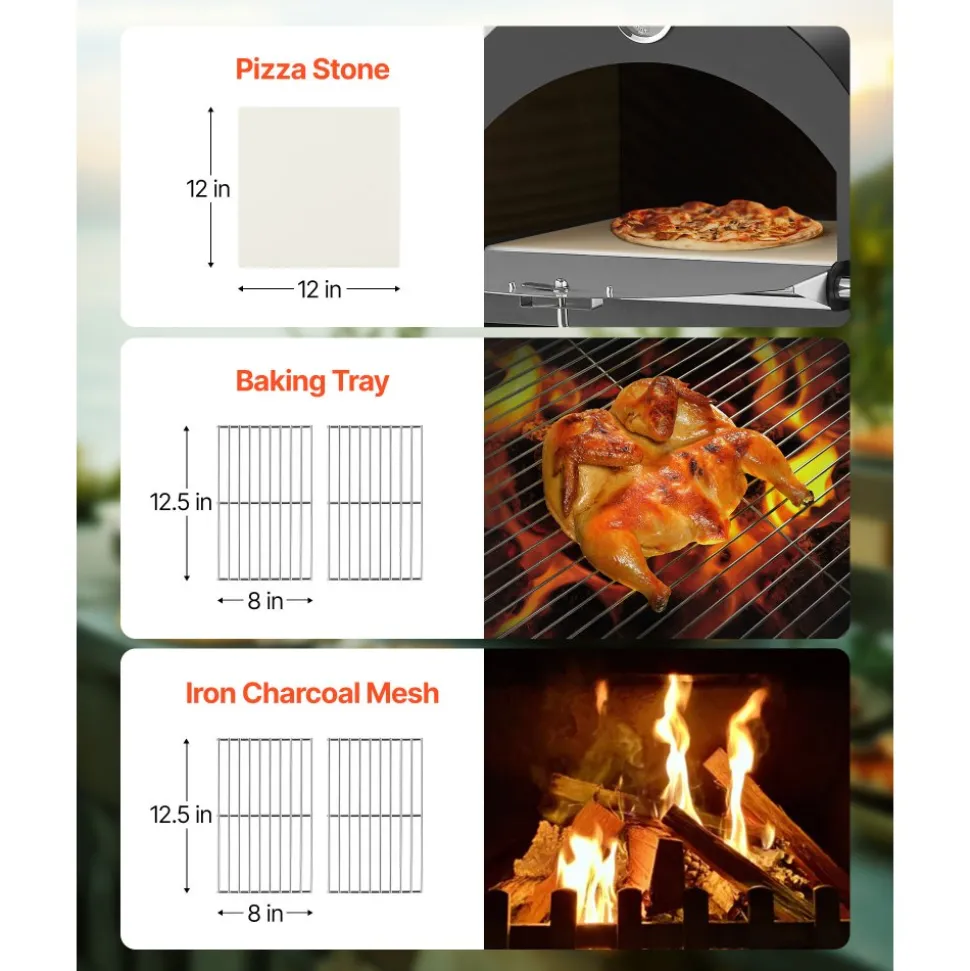 VEVOR Outdoor Pizza Oven, 12" Pellet Fire Ovens, 2-Layer Pizza Oven Wood Fired, Wood Burning Outdoor Pizza-Oven with 2 Removable Wheels, 1000℉ Max Temperature Fired Pizza-Maker Ovens for Barbecue